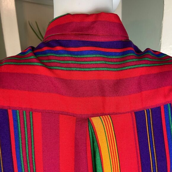 Vintage 80s 90s Z Cavaricci Shirt Rainbow Striped Rayon Shirt Button Down Womens - Picture 5 of 9